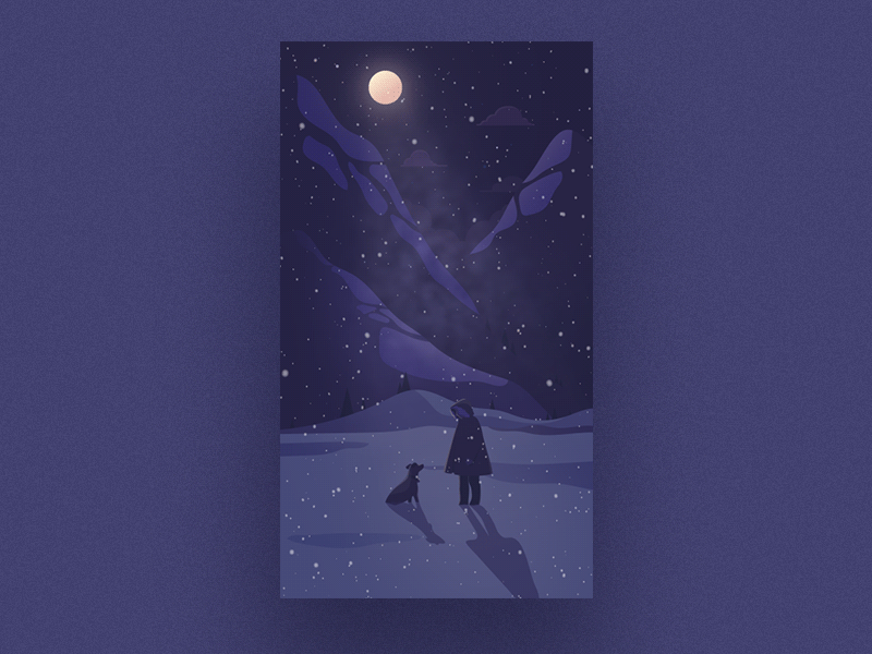 Boy and dog boy dog illustration night snow winter