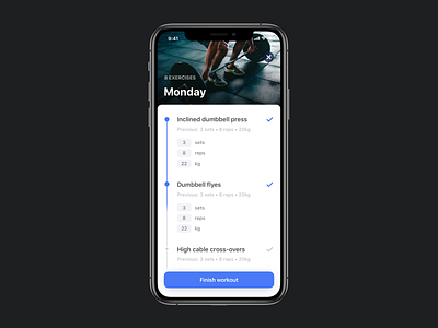 Gymlist Workout Screen app blue clean design fitness goals reps sets uidesign ux ui design workout workout app workout of the day workout tracker workouts