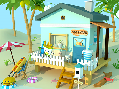 Summer Beach 3d 3d art c4d character cinema4d design digitalart illustration lowpoly lowpolyart render