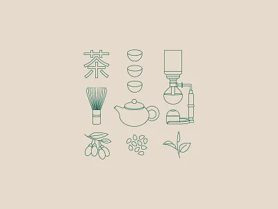 Tea branding elements branding bulgakova chinese tea flat graphic design icon illustration line art minimal superfoods tea