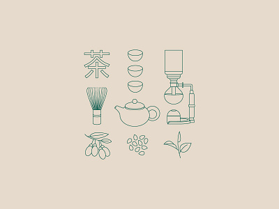 Tea branding elements branding bulgakova chinese tea flat graphic design icon illustration line art minimal superfoods tea