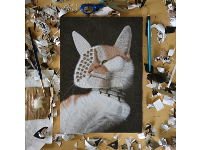 Charlie XVII, studio art cat cat illustration cats collage collage art eye eyes illustration paper paper art paper collage pet pets portrait scissors studio