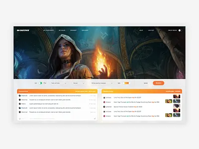E-commerce gaming platform adobe chat clean creative design dota2 e commerce header market place night mode online game online seller purchase search bar statistic ui ux user friendly web webdesign white