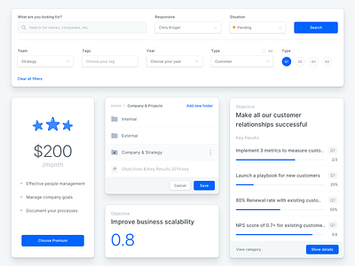 UI Elements dashboard elements files modals okrs pricing search ui ux