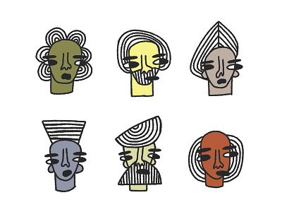 Worried People: 1 faces hair hairstyles heads headshots line art people portraits procreate set
