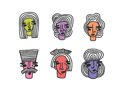 Worried People: 2 faces hair hairstyles heads headshots line art people portraits proceate set