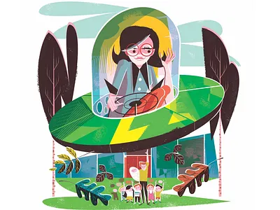 When I grow up... editorial illustration flying cars illustration midcentury trees