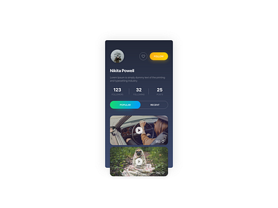 Daily UI Challenge #006 - User Profile adobe xd app dailui daily 100 daily 100 challenge daily challange dark dark app design mobile mobile app ui user profile video video app videoapp