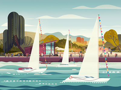 Fest autumn festival illustration landscape nature park regatta river travel