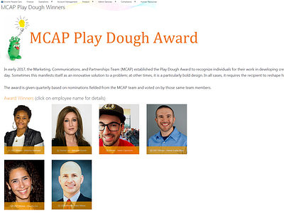 MCAP Play Dough Award Homepage css3 html5 sharepoint2013 ui web