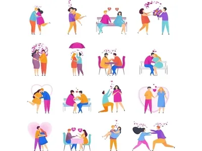 Couples in love boy card character date girl greeting kiss love people relationship valentine day