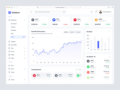 Clean & Modern Stocks Dashboard admin admin panel dashboard modern design stock stock dashbaord stock market ui stocks ui