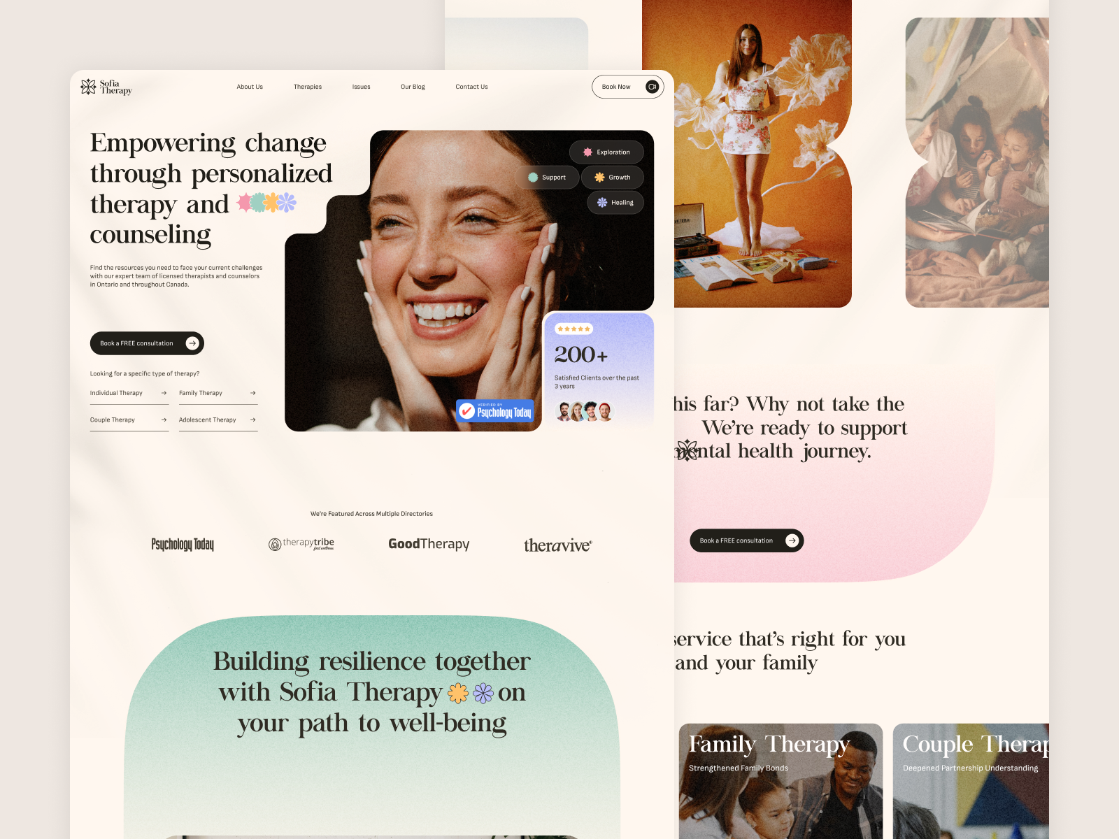 Mental Health Website Design branding consulting design health healthtech home page landing page mental mental care mental health mental health website mindfulness psychology startup therapy startup therapy website ui ux web design website design wellness