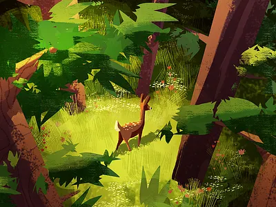 Forest Walk animal art character design deer doe forest illustration kid lit art nature poster