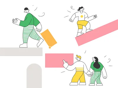 little people exploring adventure best blog design flatart green illustration illustrator minimal minimal blog minimalism people run shapes short simple travel trip vectorart yellow