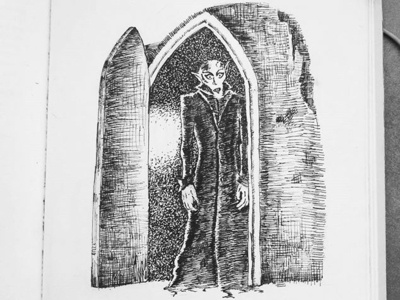 N for Nosferatu illustration pen and ink pen and paper typography