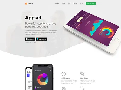 Appset - App landing WordPress Theme animation app branding clean creative agency design flat freelancer icon illustraion landing page logo onepage theme design type ui ux vector web website