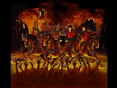 Apocalypse Beer Label apocalypse beer beer bottle digital art four horsemen hell illustration label