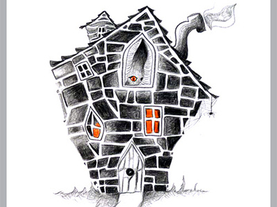 Spooky fairytale house childrens drawing fairytale hand drawn illustration pencil