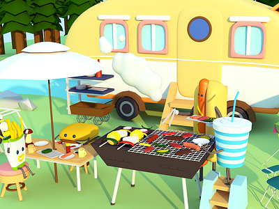 BBQ 3d 3d art c4d character cinema4d design digitalart illustration lowpoly lowpolyart render