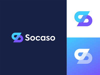 Logo concept Socaso branding and identity connection connecting connect digital marketing company gradient modern minimal flat logo design concept logo designer marketing creative agency minimalistic colorful smart monogram letter mark monogram logo overlaying overlapping overlay purple logo blue