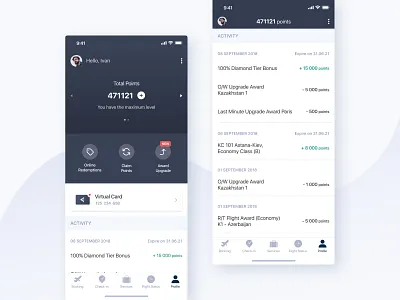 Airline Customer Profile Design activity airline balance card figma ios list points profile ui