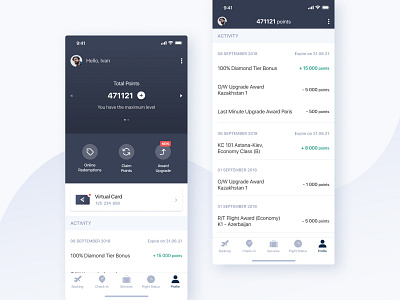 Airline Customer Profile Design activity airline balance card figma ios list points profile ui