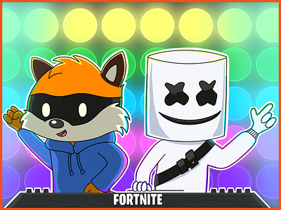 Fox and Marshmello cartoon concert fortnite fox illustration marshmello youtube youtube thumbnail youtuber