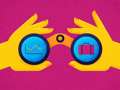 Career search binocular binoculars careers design art flat freelance illustrator future graph hands illustration jobs jobsite minimal seeking employment suitcase text design texture