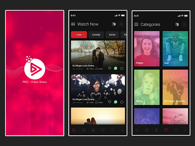 Video Watch Application UI banner design branding flat design ghraphic designer icon live video app music app online view video app uidesign ux design video animation video app vidoe album app whatsapp status app