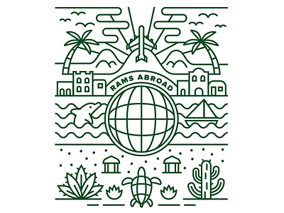 Education Abroad T-shirt design Final adam mendez beach csu illustration line art simple snackmacine travel tropical