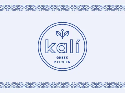 Kali Greek Kitchen badge bayarea blue california circle food greek kali kitchen logo pattern plant restaurant san jose