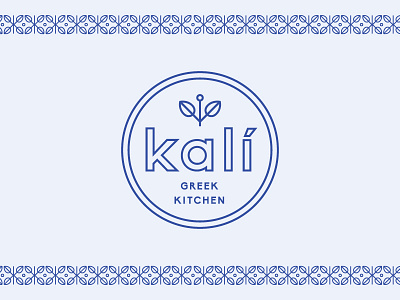 Kali Greek Kitchen badge bayarea blue california circle food greek kali kitchen logo pattern plant restaurant san jose