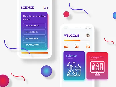 Quiz iOS App - UI Design colorful gradient color mobile app design quiz ui design user experience design user interface design ux design