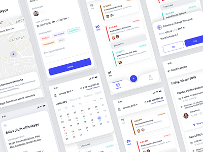 Meeting Management App app branding business calendar calendar app calendar design color conference flat invite ios meeting mockup schedule time management timeline ui ui kit ux