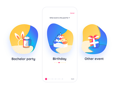 Money pool alexandre lartique app bachelor party birthday birthday cake blue design gift illustration ios mobile money money pool ui ux yellow