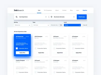 Search Results cards career corporate design filter find job page results search senior sort ui ux web xd