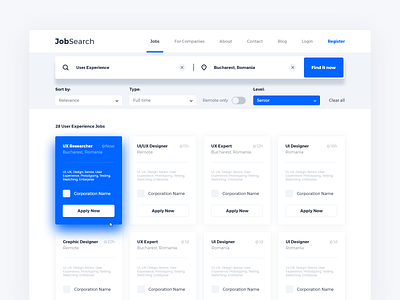 Search Results cards career corporate design filter find job page results search senior sort ui ux web xd