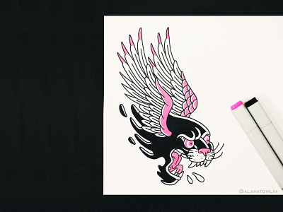 Winged Panther alana tomlin alanatomlin american traditional cat flying panther tattoo traditional tattoo wings
