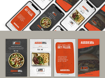 Aussie Gril Instagram Stories branding fast food food illustration instagram instagram stories marketing photo manipulation restaurant branding restaurant design social media social media marketing