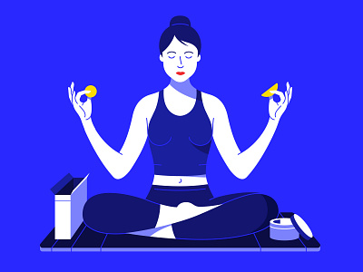 Yoga Girl blue calming colorful design flat food food and beverage girl graphic design illustration lotus pose sitting stretching trends vector woman yoga yoga girl yoga mat