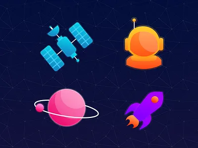 Space Icons adobe astronaut galaxy illustration illustrator orbit planet rocket man satellite sky space stars vector