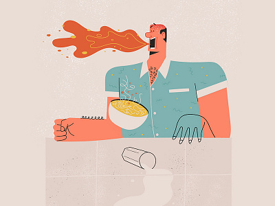 Spicey eating illustration man noodles spicey