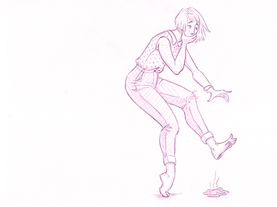 Stepped In It cartoon character design drawing feet female funny illustration movement poop sketch step in stepping in study