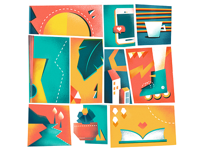 Un Dia En La Vida colorful design illustration mobile sun vector