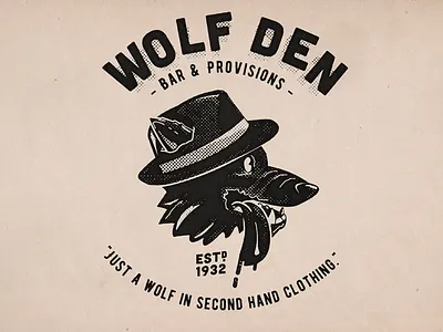 Wolf Den black and white cartoon design illustration retro tshirt design vintage wolf wolf creep