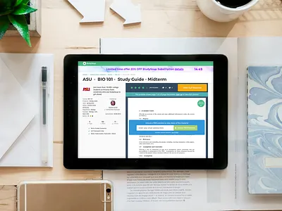 Tablet landscape view of the StudySoup material page design studysoup tablet ui ux