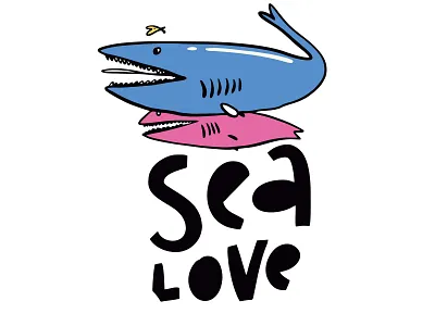 Sea Love animal blue design fish icon illustration lettering logo love pink sea sketch summer type vector