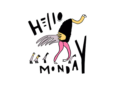 Hello Monday animal bird design hello icon illustration lettering logo monday sketch vector