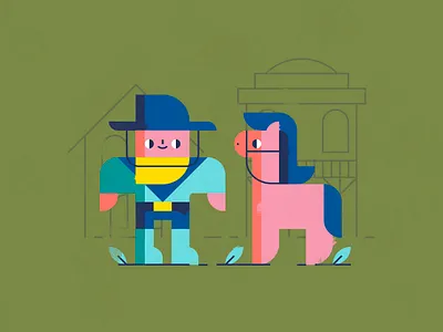 A cowboy and his loyal... pony cowboy design flat illustration old west pantone vector